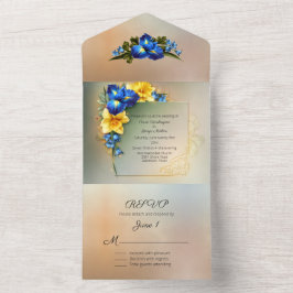 Blauwe en gele Irises Wedding All In One Uitnodiging