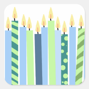 Blauwe en gele kaarsboys Birthday Vierkante Sticker