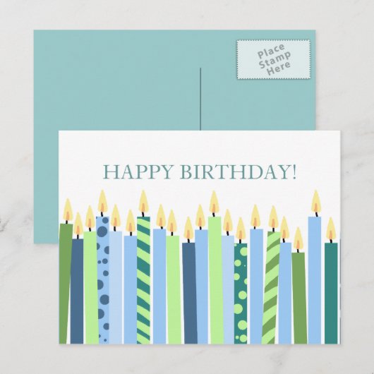 Blauwe en gele kaarsen jongens Verjaardag Briefkaart (Voorkant / Achterkant)