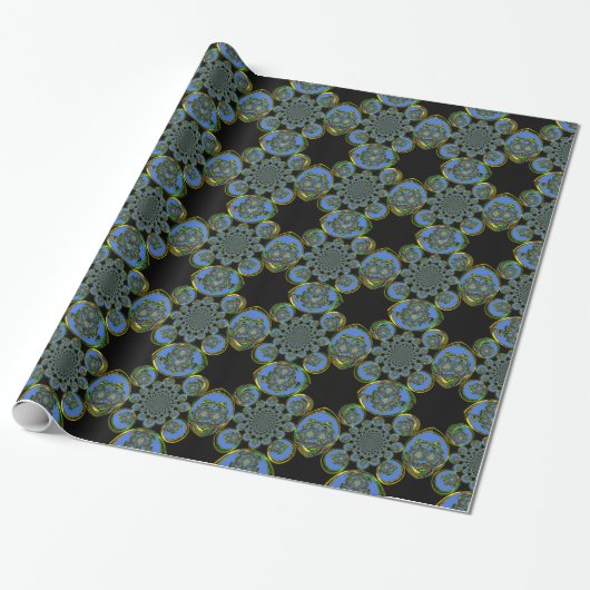 Blauwe en gele Kaleidoscoop Art Print Cadeaupapier (Uitgerold)