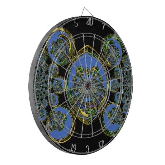 Blauwe en gele Kaleidoscoop Art Print Dartbord (Voorkant Links)