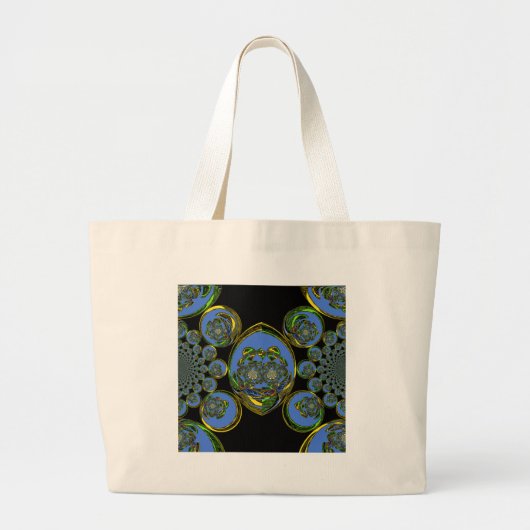 Blauwe en gele Kaleidoscoop Art Print Grote Tote Bag (Voorkant)