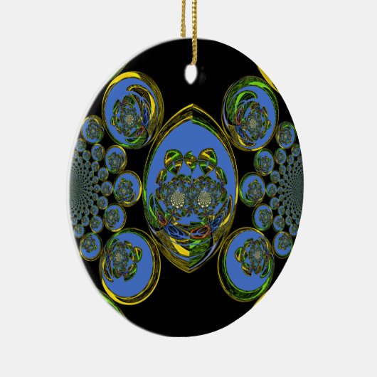 Blauwe en gele Kaleidoscoop Art Print Keramisch Ornament (Rechts)