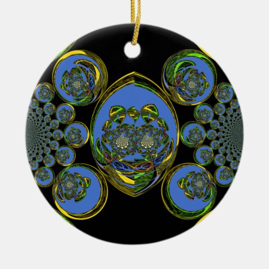 Blauwe en gele Kaleidoscoop Art Print Keramisch Ornament (Voorkant)