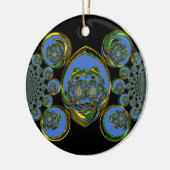 Blauwe en gele Kaleidoscoop Art Print Keramisch Ornament (Links)