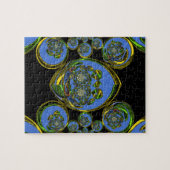 Blauwe en gele Kaleidoscoop Art Print Legpuzzel (Horizontaal)