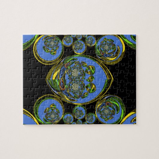 Blauwe en gele Kaleidoscoop Art Print Legpuzzel (Horizontaal)