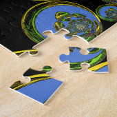 Blauwe en gele Kaleidoscoop Art Print Legpuzzel (Zijkant)