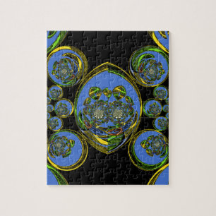 Blauwe en gele Kaleidoscoop Art Print Legpuzzel
