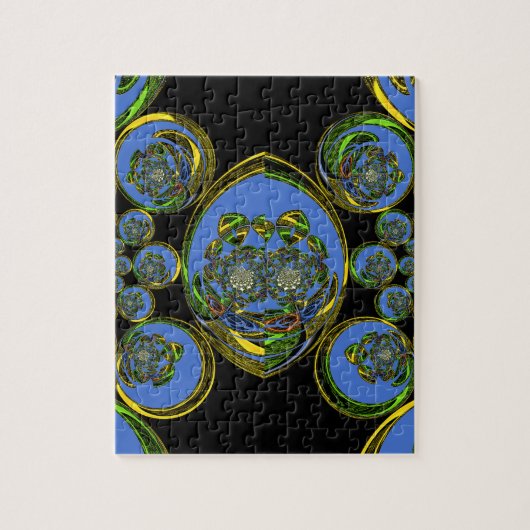 Blauwe en gele Kaleidoscoop Art Print Legpuzzel (Verticaal)