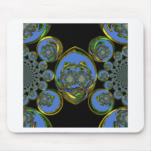 Blauwe en gele Kaleidoscoop Art Print Muismat (Voorkant)