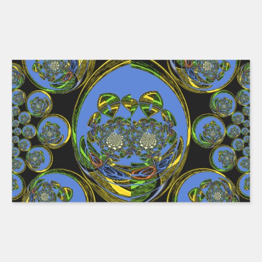 Blauwe en gele Kaleidoscoop Art Print Rechthoekige Sticker (Voorkant)