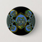 Blauwe en gele Kaleidoscoop Art Print Ronde Button 5,7 Cm (Voorkant)
