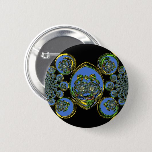 Blauwe en gele Kaleidoscoop Art Print Ronde Button 5,7 Cm (Voorkant /achterkant)