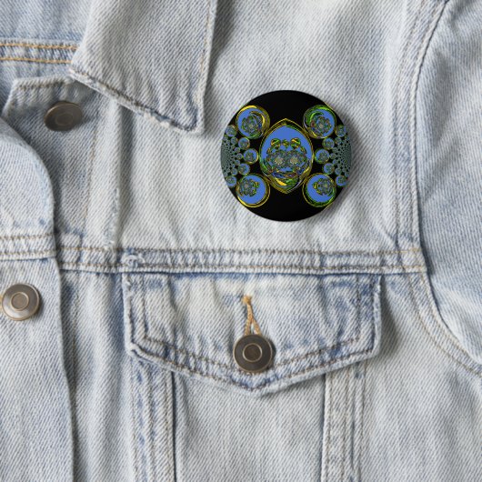 Blauwe en gele Kaleidoscoop Art Print Ronde Button 5,7 Cm (In situ)