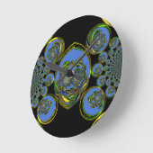 Blauwe en gele Kaleidoscoop Art Print Ronde Klok (Hoek)