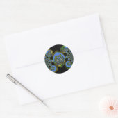 Blauwe en gele Kaleidoscoop Art Print Ronde Sticker (Envelop)