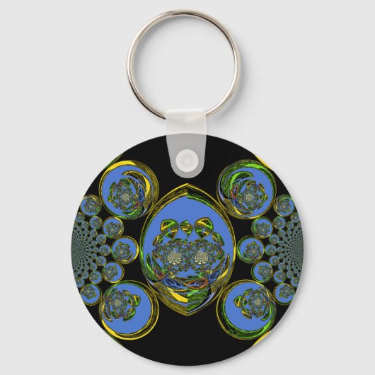 Blauwe en gele Kaleidoscoop Art Print Sleutelhanger (Voorkant)