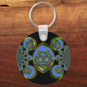 Blauwe en gele Kaleidoscoop Art Print Sleutelhanger (Voorkant)
