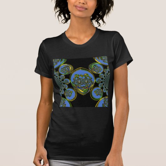 Blauwe en gele Kaleidoscoop Art Print T-shirt (Voorkant)