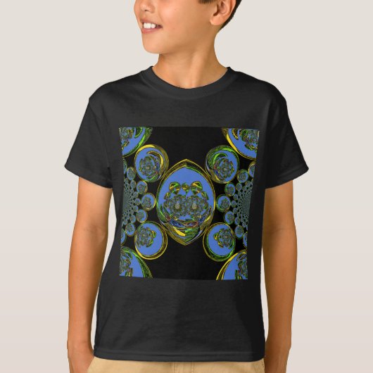 Blauwe en gele Kaleidoscoop Art Print T-shirt (Voorkant)