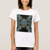 Blauwe en gele Kaleidoscoop Art Print T-shirt (Voorkant)
