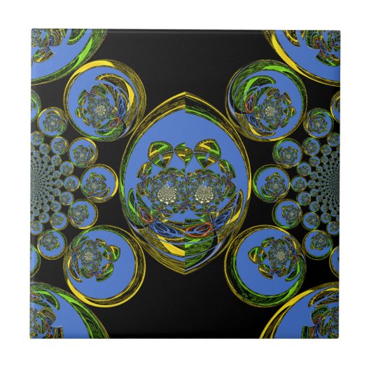 Blauwe en gele Kaleidoscoop Art Print Tegeltje (Voorkant)