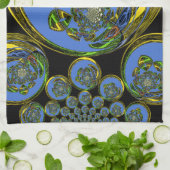 Blauwe en gele Kaleidoscoop Art Print Theedoek (Gevouwen)