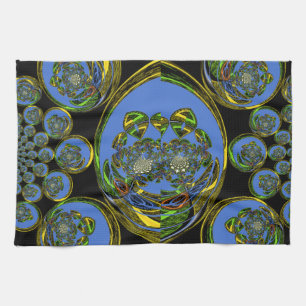 Blauwe en gele Kaleidoscoop Art Print Theedoek