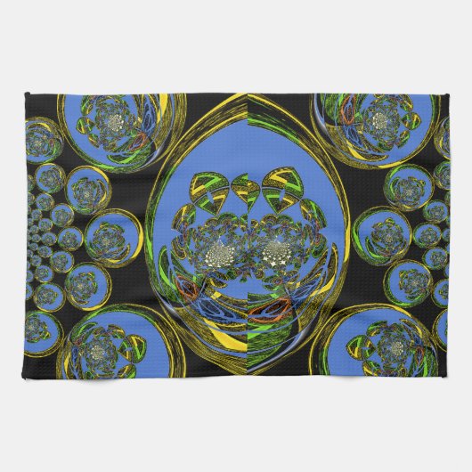 Blauwe en gele Kaleidoscoop Art Print Theedoek (Horizontaal)
