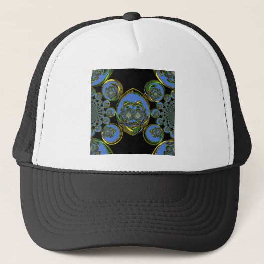 Blauwe en gele Kaleidoscoop Art Print Trucker Pet (Voorkant)