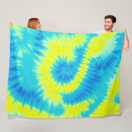 Blauwe en gele kleurstof fleece deken