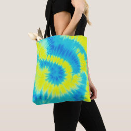 Blauwe en gele kleurstof tote bag