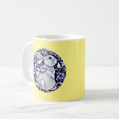  blauwe en gele konijnenkooi-keramische kunst koffiemok (Voorkant links)