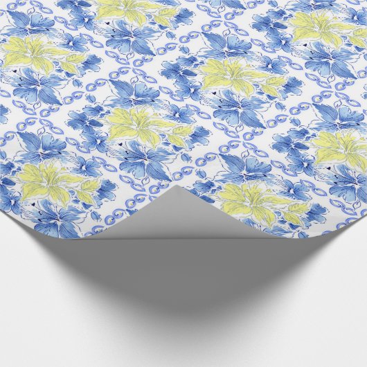 Blauwe en gele korrels cadeaupapier (Hoek)