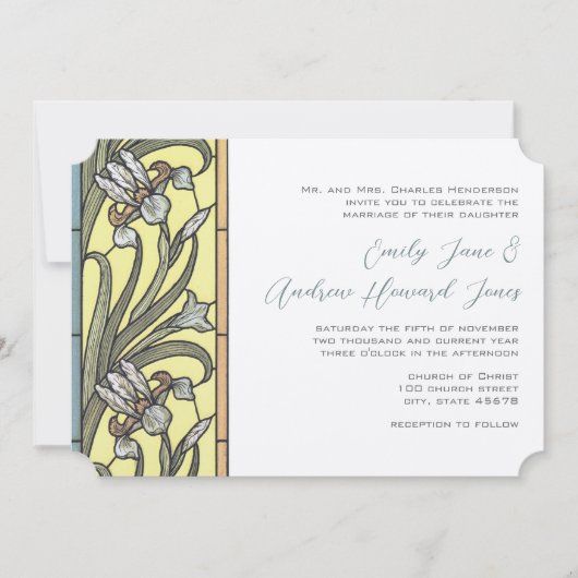 Blauwe en gele kunst Deco Iris Wedding Uitnodiging (Voorkant)