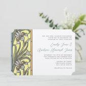Blauwe en gele kunst Deco Iris Wedding Uitnodiging (Staand voorkant)