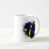 Blauwe en gele lint koffiemok (Voorkant rechts)