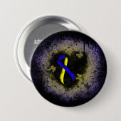 Blauwe en gele lint ronde button 7,6 cm (Voorkant /achterkant)