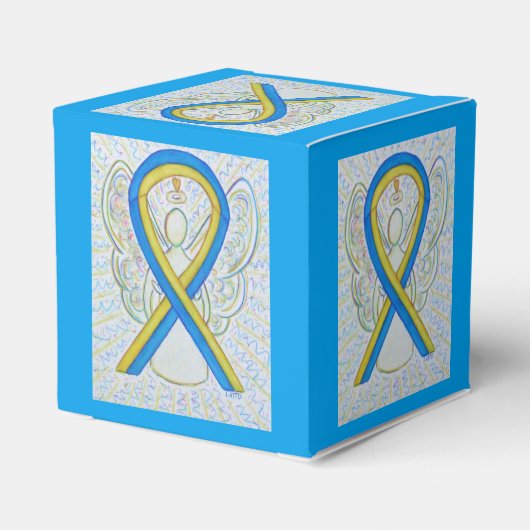 Blauwe en gele lintlintpartij bedankdoosjes (Achterkant)