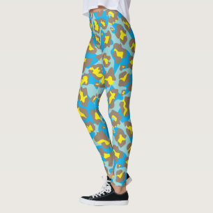 Blauwe en gele luipdierdruk leggings