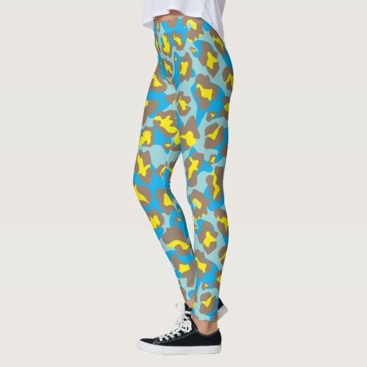 Blauwe en gele luipdierdruk leggings (Links)