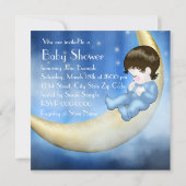 Blauwe en gele maan baby boy douche kaart (Achterkant)