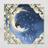 Blauwe en Gele Maan Baby shower Kaart (Voorkant / Achterkant)