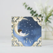 Blauwe en Gele Maan Baby shower Kaart (Staand voorkant)
