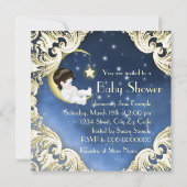 Blauwe en Gele Maan Baby shower Kaart (Achterkant)