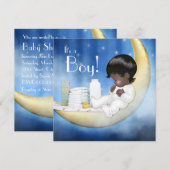 Blauwe en Gele Maan Baby shower Kaart (Voorkant / Achterkant)