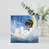 Blauwe en Gele Maan Baby shower Kaart (Staand voorkant)