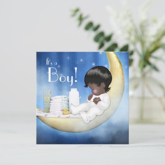 Blauwe en Gele Maan Baby shower Kaart (Staand voorkant)