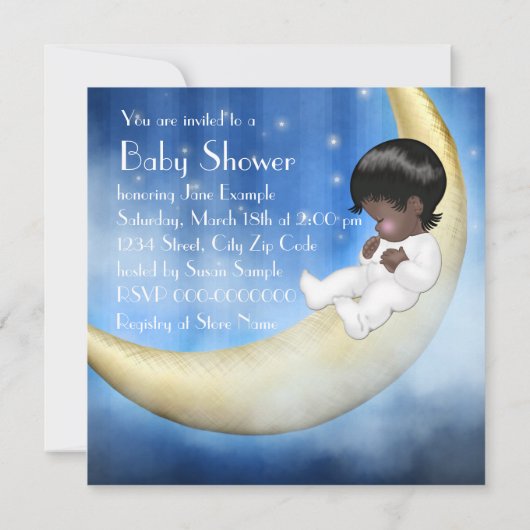 Blauwe en Gele Maan Baby shower Kaart (Achterkant)